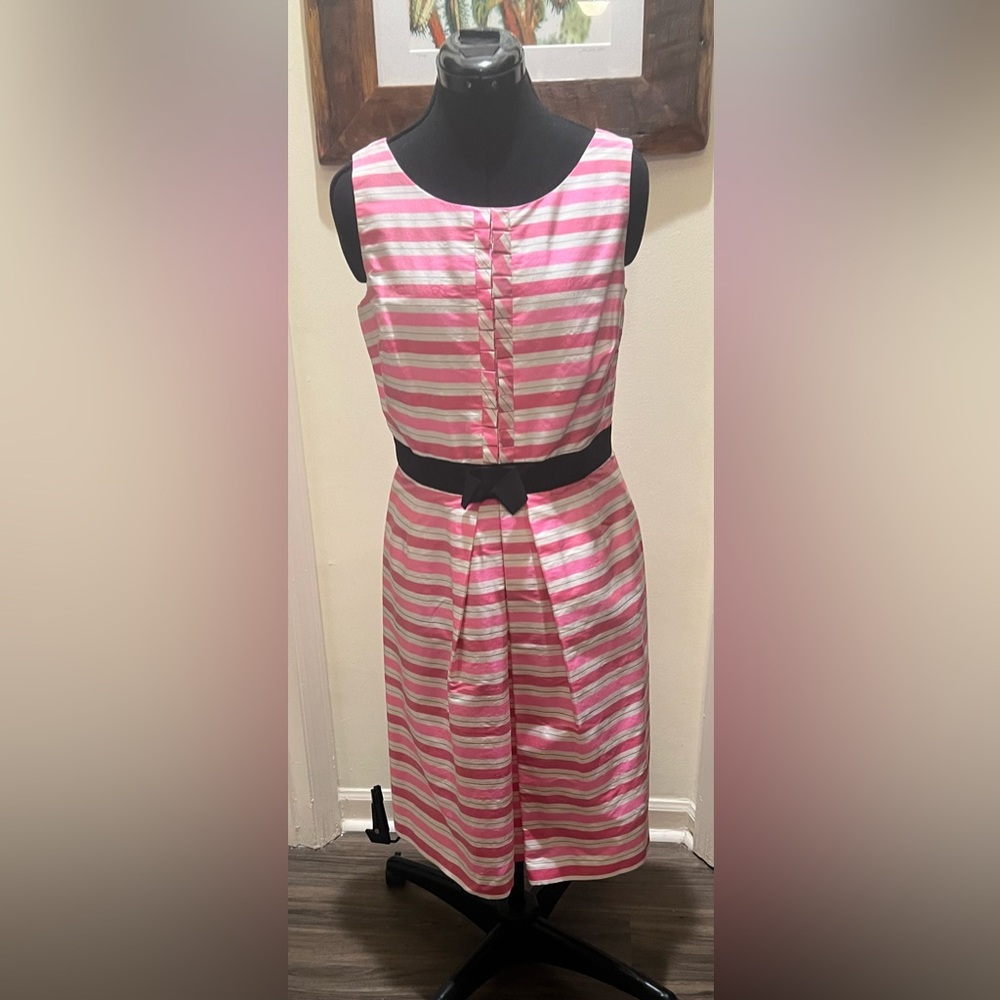 Sara Campbell Pink and White Striped 100% Silk Dress